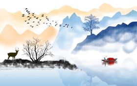 背景墙中式装饰画卧室山水之间