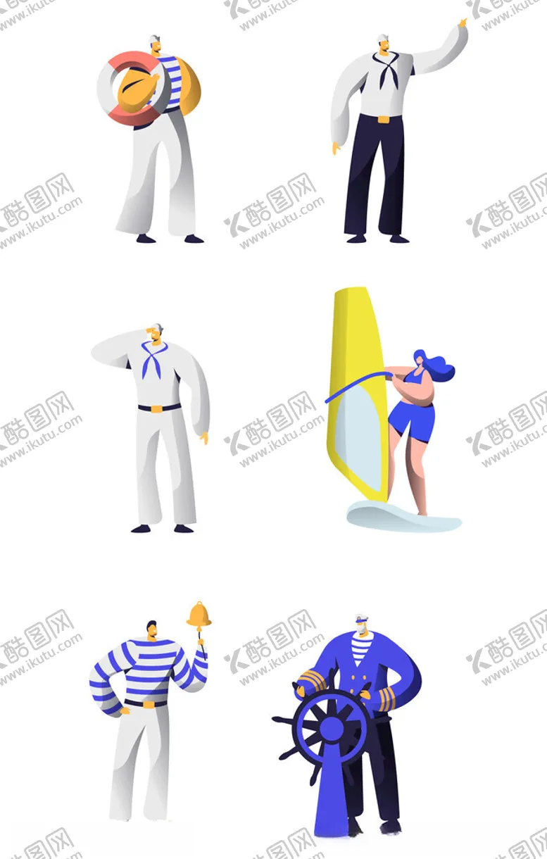 编号：35384902281008253137【酷图网】源文件下载-海员船长冲浪矢量人物插画