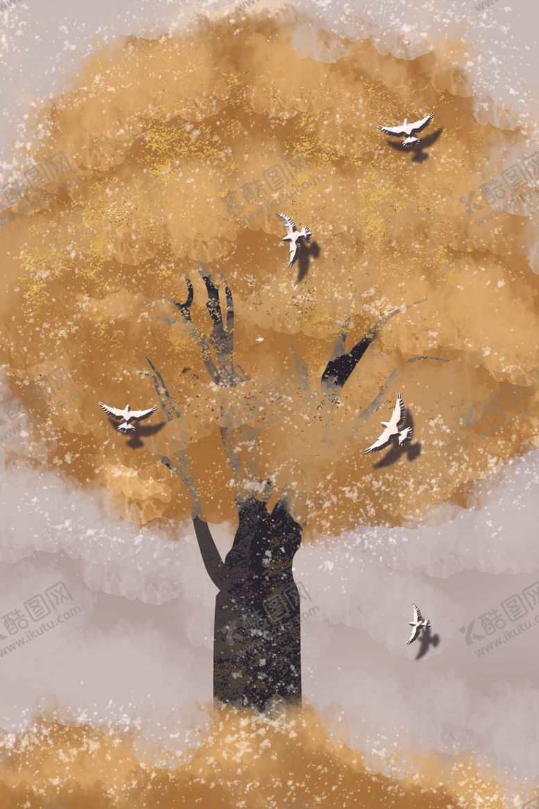编号：46634909201915315832【酷图网】源文件下载-森林飞鸟装饰画