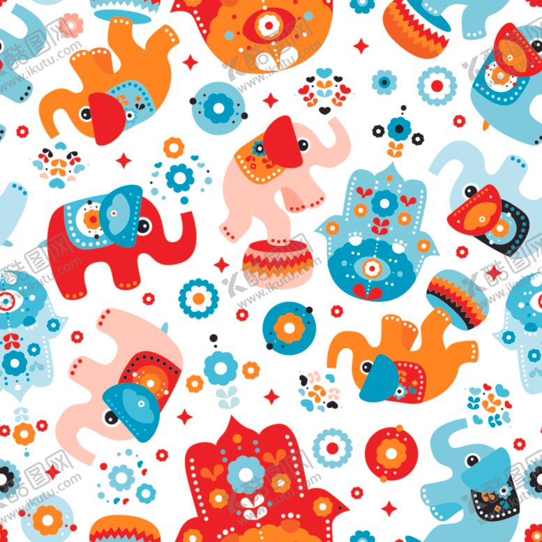 编号：43163409300330141580【酷图网】源文件下载-卡通小象印花图案