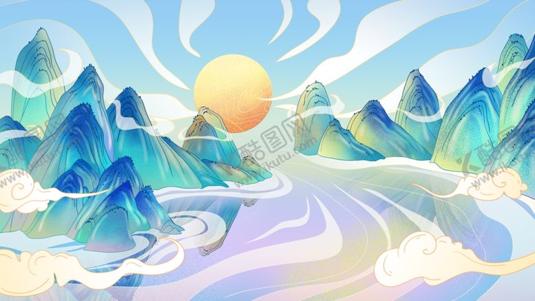 编号：45665212090749491317【酷图网】源文件下载-中国传统手绘山水背景