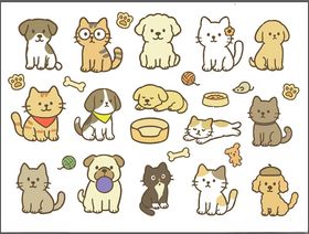 可爱猫狗卡通图案集合