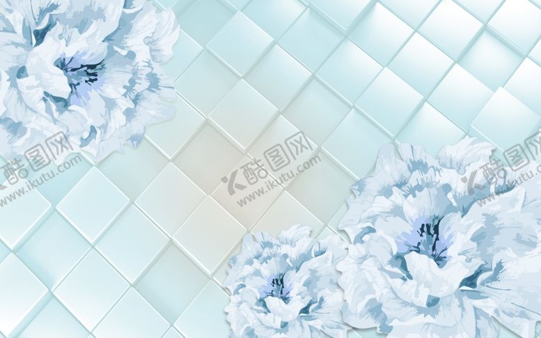 编号：49544111251611038166【酷图网】源文件下载-水彩浅蓝色花卉软包背景墙