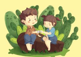 夏季母亲节母女清新插画卡通背景