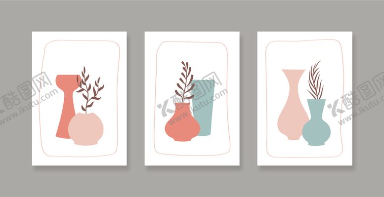 编号：77462610120531429827【酷图网】源文件下载-简约花瓶装饰画组合