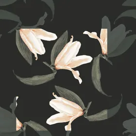 小碎花黑底手绘玉兰