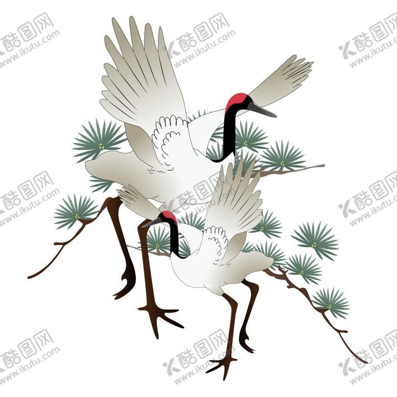 编号：33343709281705365928【酷图网】源文件下载-中国风仙鹤丹顶鹤古风古典元素图