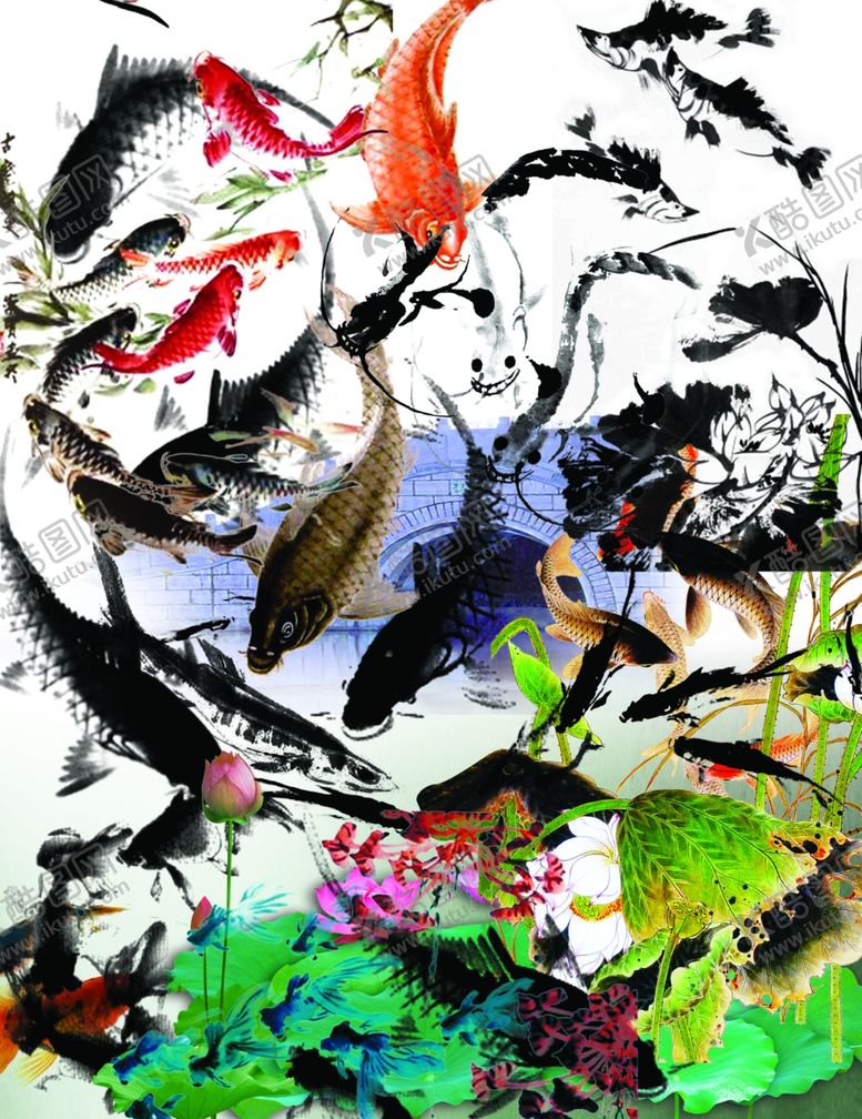 编号：72822210301718013334【酷图网】源文件下载-水墨手绘鱼