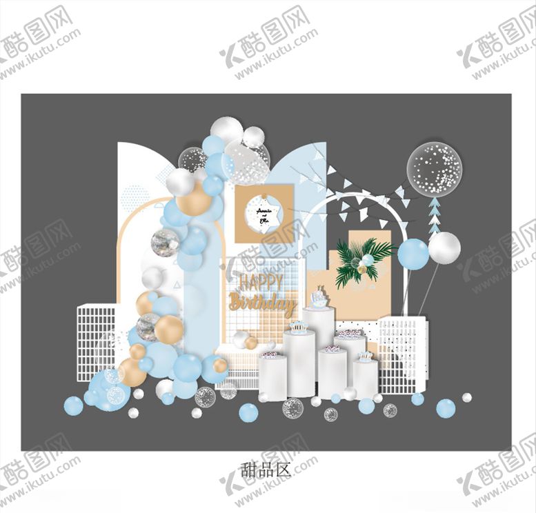 编号：97916109270339308850【酷图网】源文件下载-淡蓝色宝宝宴甜品区设计