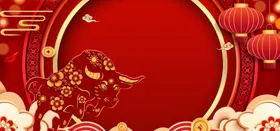 新年背景红灯笼线条祥云元素