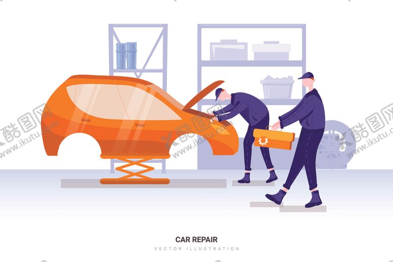 编号：23553109290851042537【酷图网】源文件下载-小车维修插画