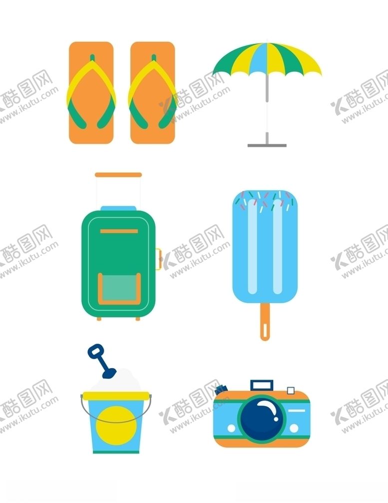 编号：31005907011655017510【酷图网】源文件下载-夏日沙滩快乐的六件套元素