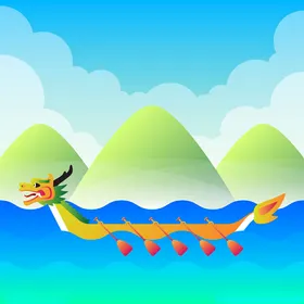 端午节赛龙舟绿色海报卡通线条手绘