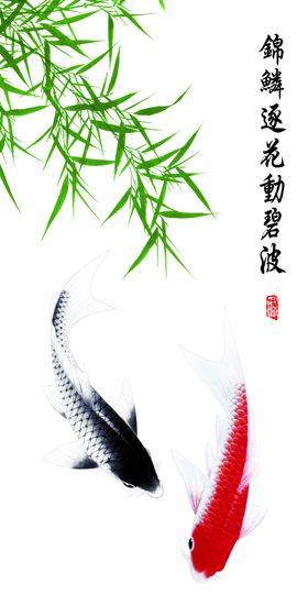 锦鲤逐花动碧波