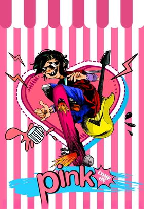 蒸汽波怪兽音乐吉它女孩插画