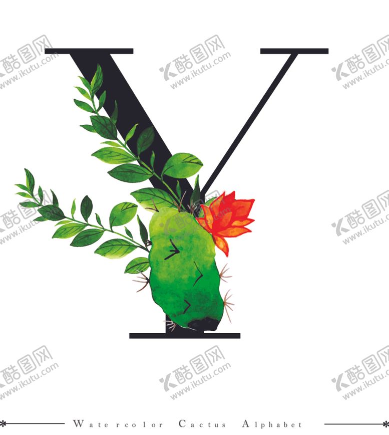 编号：37986107011723365781【酷图网】源文件下载-字母与水彩仙人掌组合字体