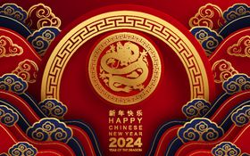 龙年春节红色插画卡通生肖2024