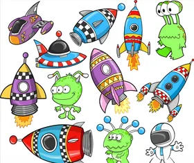 矢量卡通宇宙飞船