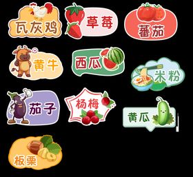 手举牌水果持卡通特产