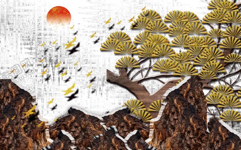 编号：76709509191357396901【酷图网】源文件下载-浮雕花松树背景墙