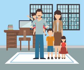 家庭成员生活插画