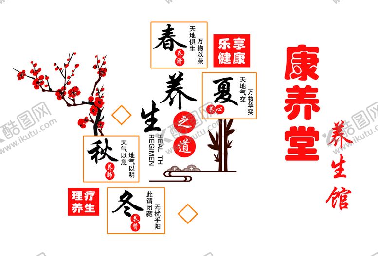 编号：30489609290530058374【酷图网】源文件下载-中医养生之道之春夏秋冬墙面装饰
