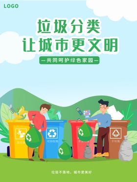 绿色简约垃圾分类回收提示牌海报