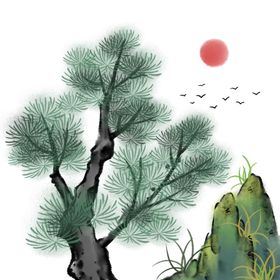 水墨松树