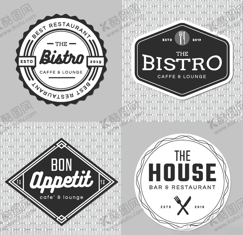 编号：85183709292102151492【酷图网】源文件下载-食物餐具标贴转曲黑白