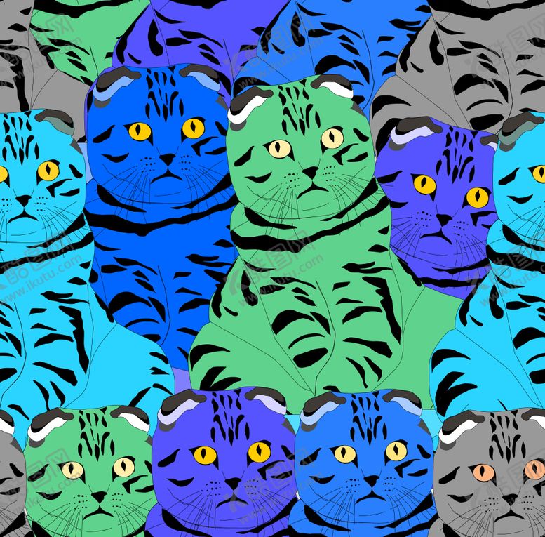 编号：22657309091150313268【酷图网】源文件下载-多彩猫咪图案无缝背景