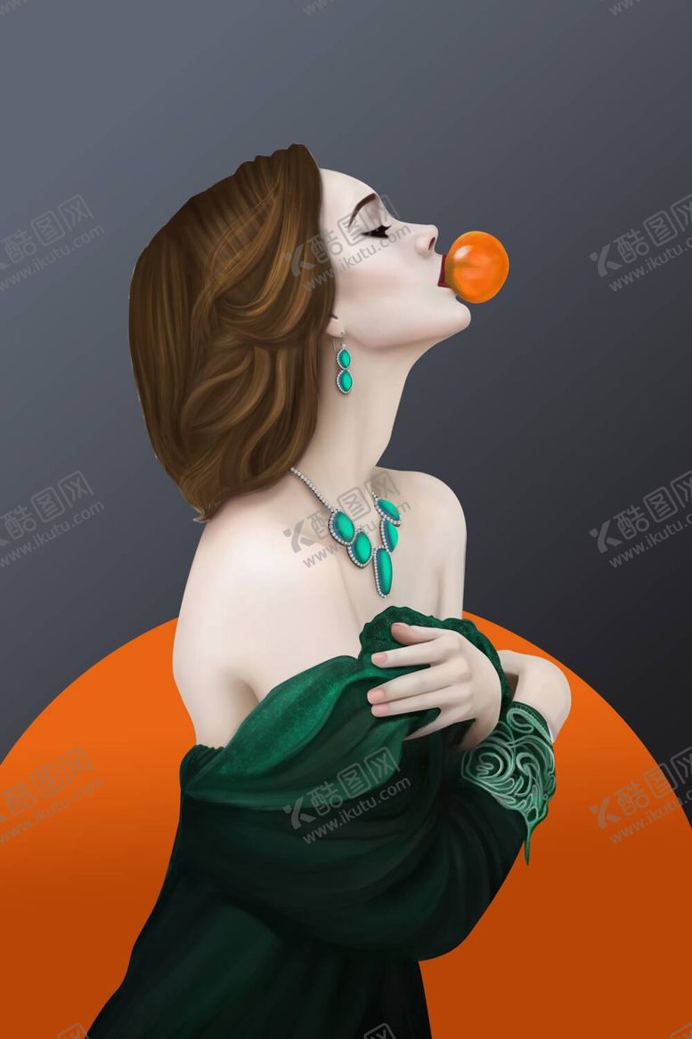 编号：75575312042333261781【酷图网】源文件下载-吹泡泡美女艺术挂画装饰画