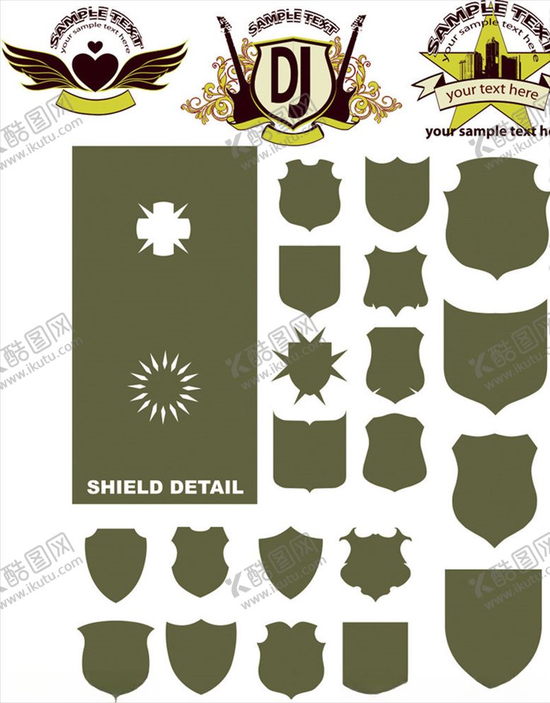 编号：74404409210348267695【酷图网】源文件下载-盾牌瓶贴圆形标签花边