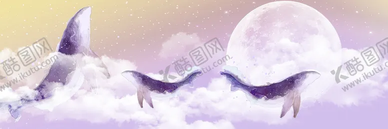编号：76801409260132526581【酷图网】源文件下载-白云海豚明月挂画装饰画