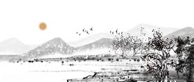 中国风山水背景墨画意境式画