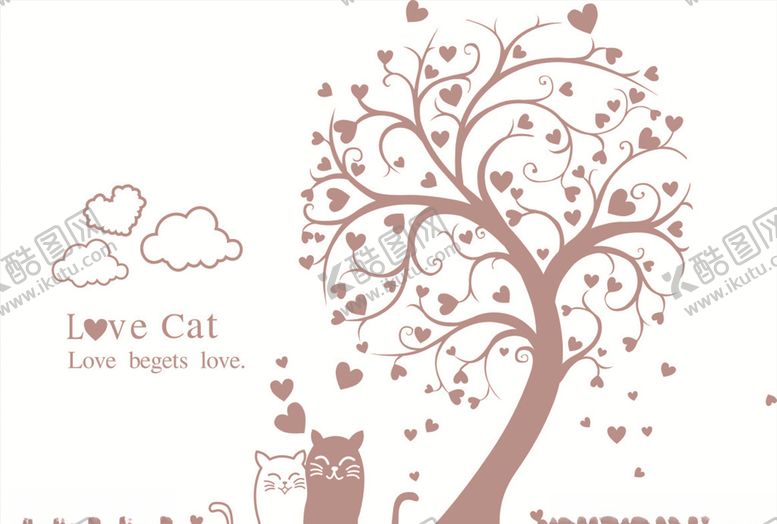 编号：29345809230013175189【酷图网】源文件下载-猫和爱心树矢量图