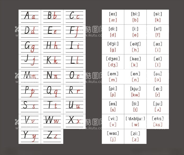 编号：88798312200439475817【酷图网】源文件下载-26个英语母大小写及音标