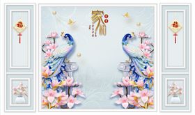 花鸟画孔雀背景墙