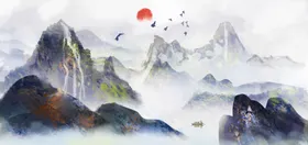 水墨山水画国巨幅墙纸