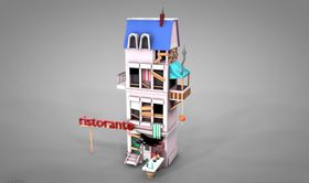 C4D模型小楼房房子木头建筑