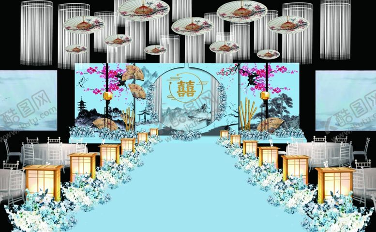 编号：53984409150827494866【酷图网】源文件下载-蓝色中式水墨婚礼