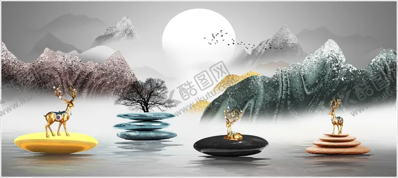 编号：68093310240528405955【酷图网】源文件下载-麋鹿装饰画