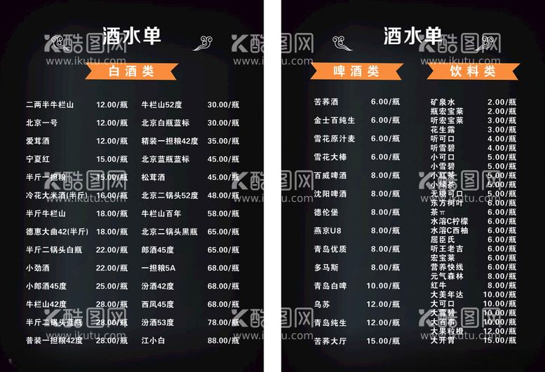 编号：37157502240828358845【酷图网】源文件下载-酒水菜单