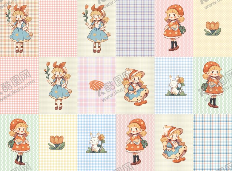 编号：85863604020417391809【酷图网】源文件下载-可爱卡通女孩图案集合