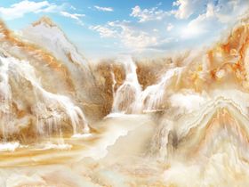 流水生财背景墙3D微晶石大理石纹山瓷片中式大理石