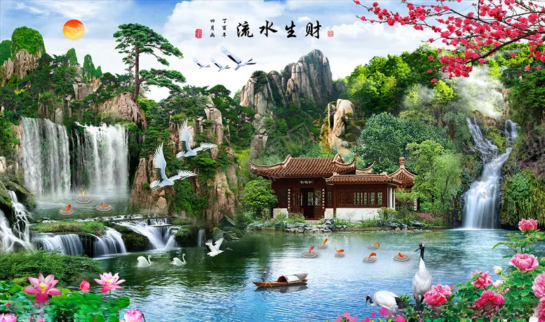 编号：96223406170523035361【酷图网】源文件下载-流水生财背景墙