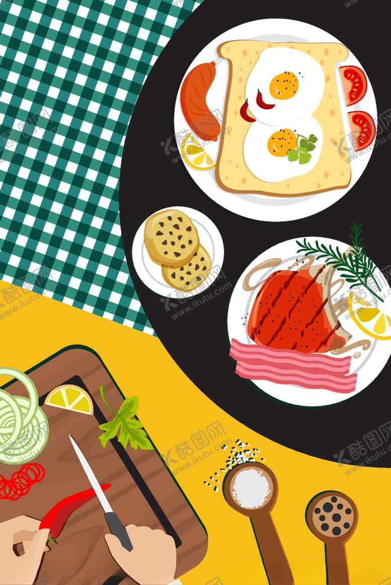 编号：60534309250505347954【酷图网】源文件下载-创意制作早餐俯视图