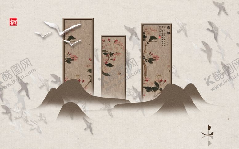 编号：43375407021124241748【酷图网】源文件下载-工笔花鸟背景墙装饰画