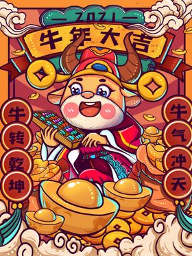 手绘牛年国潮牛年