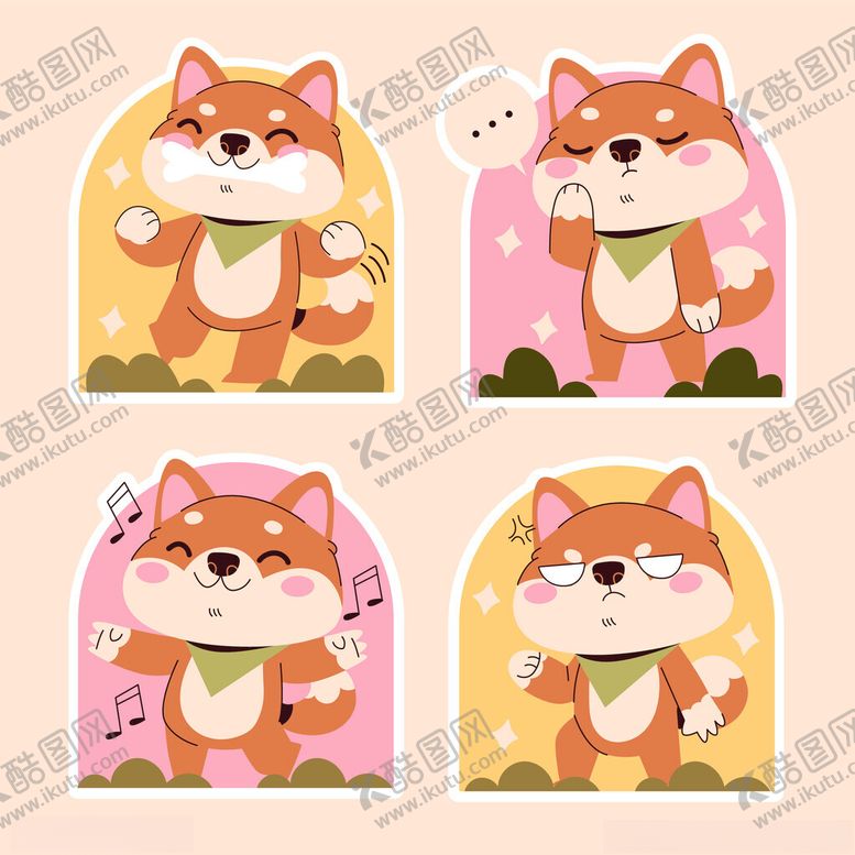 编号：31554310162246052003【酷图网】源文件下载-可爱柴犬卡通形象四连拍