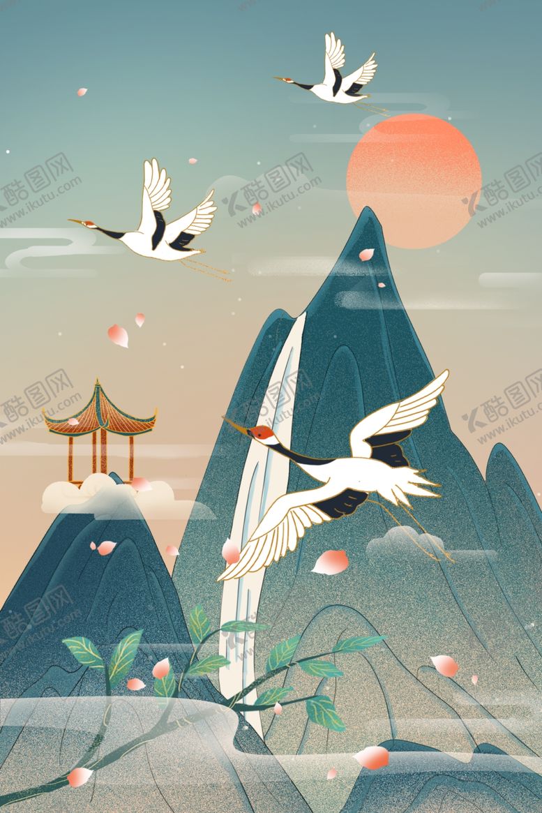 编号：44530402032137357667【酷图网】源文件下载-国潮山水插画